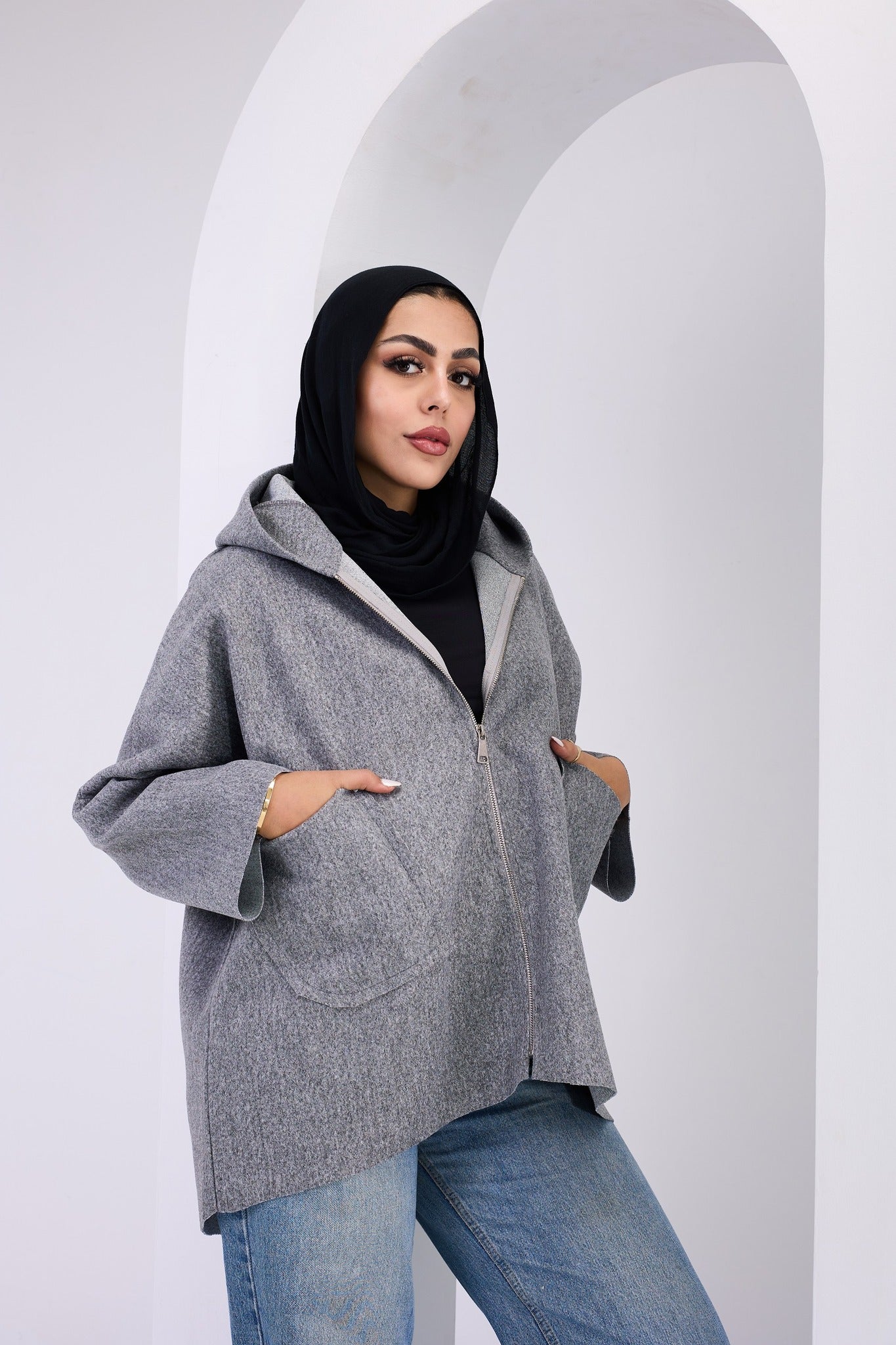 Wool Zip Hoodie Gray