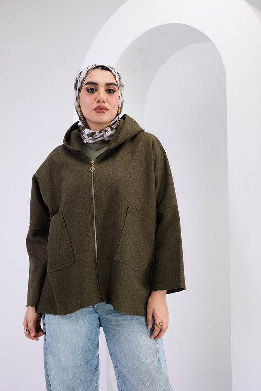 Wool Zip Hoodie B Green