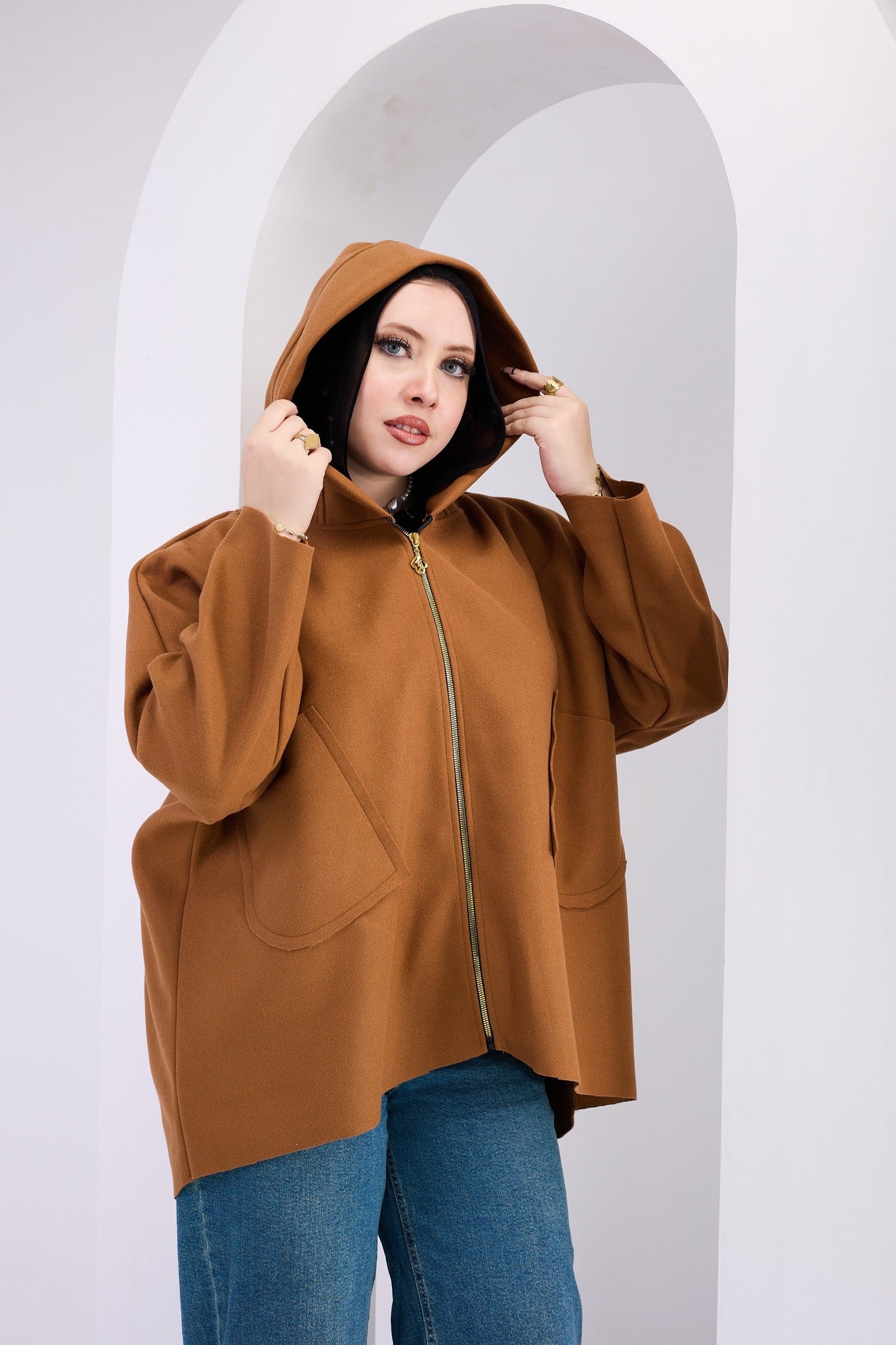 Wool Zip Hoodie Brown