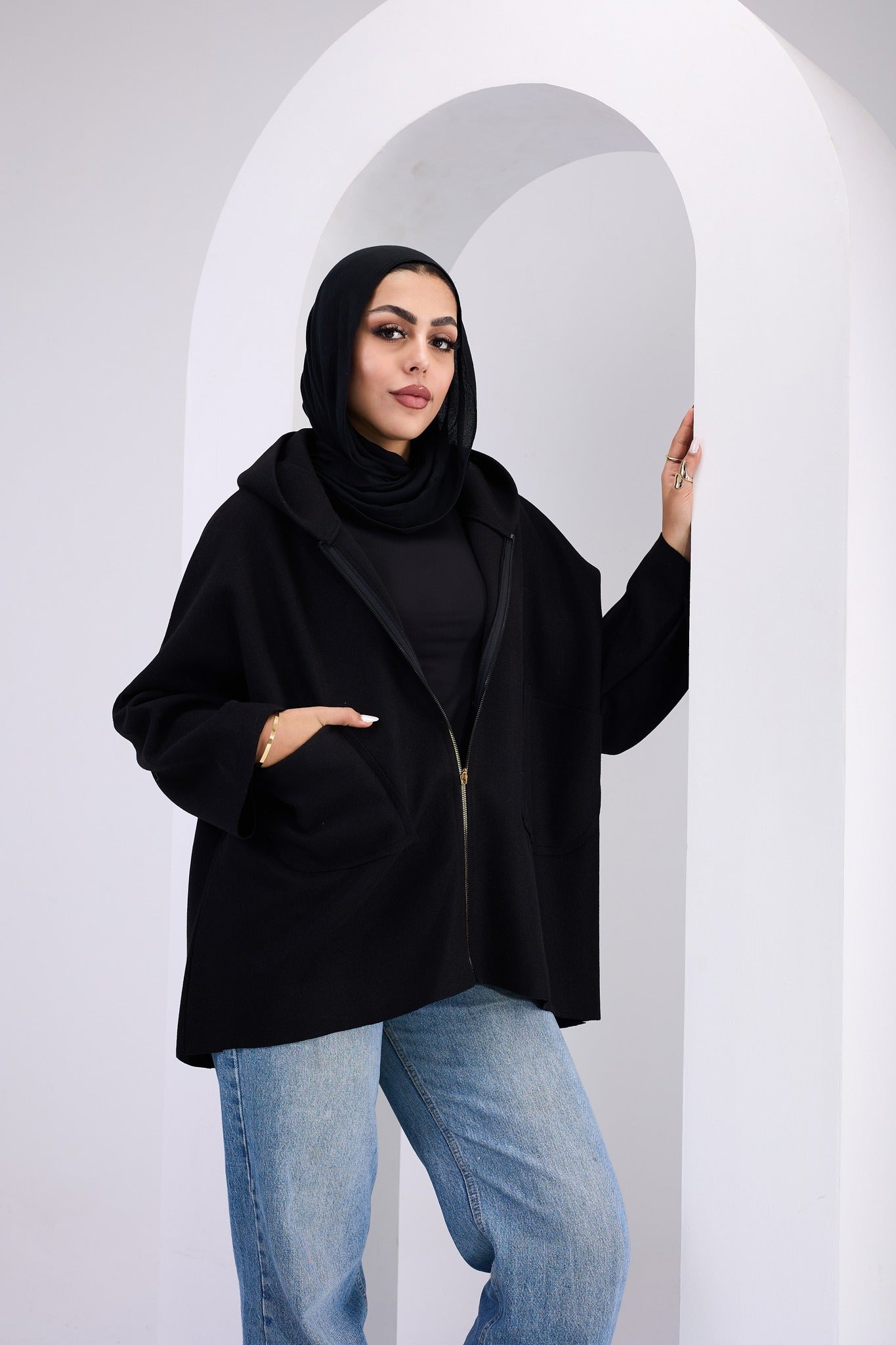 Wool Zip Hoodie Black