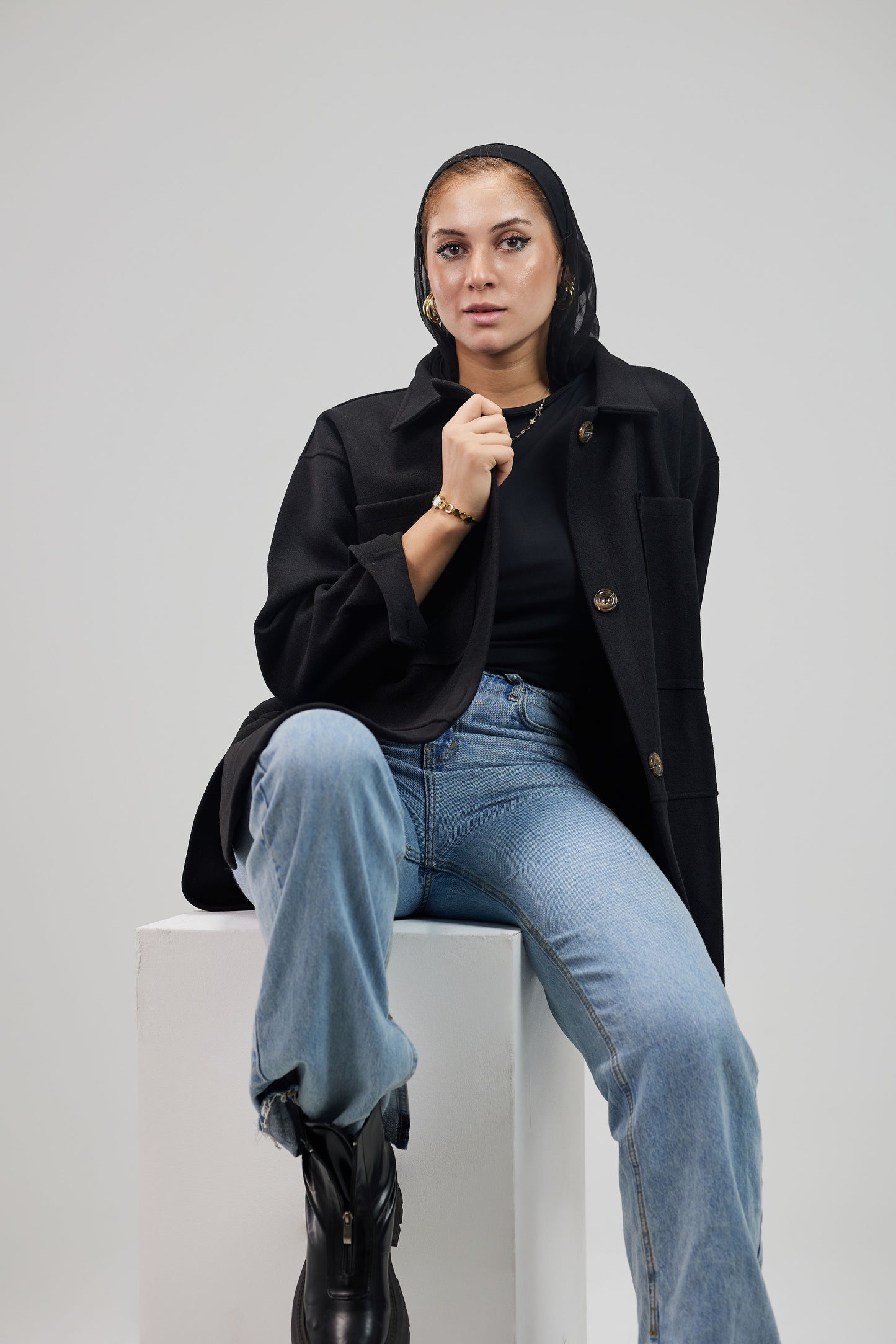 Wool Overshirt Jacket Black